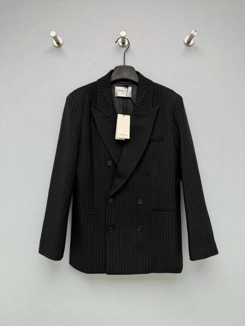 Чёрный пиджак YSL с белыми вертикальными полосами Saint Laurent
