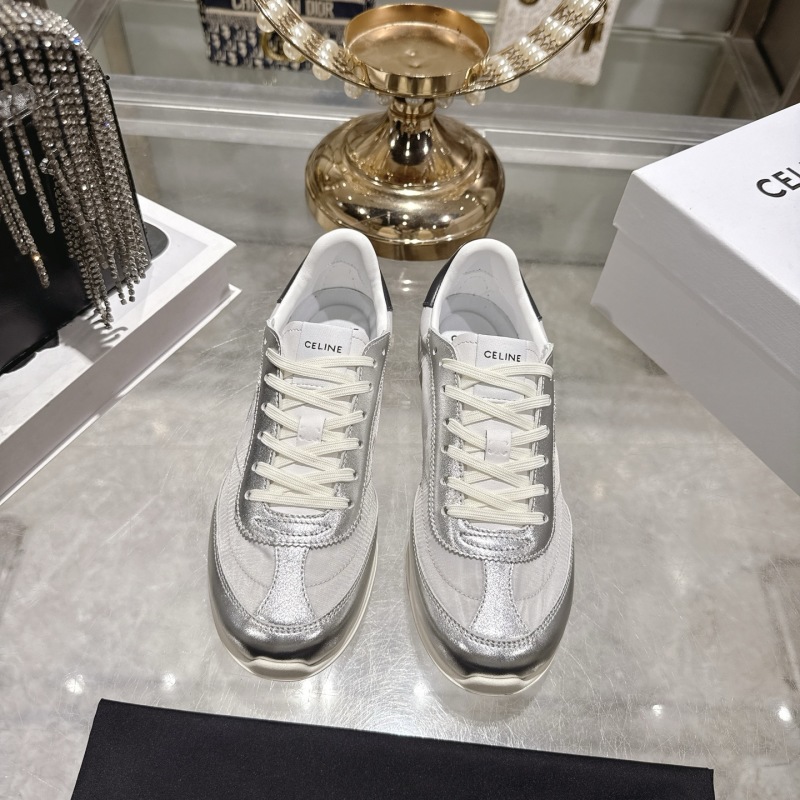Серебряные кроссовки Celine с белыми шнурками