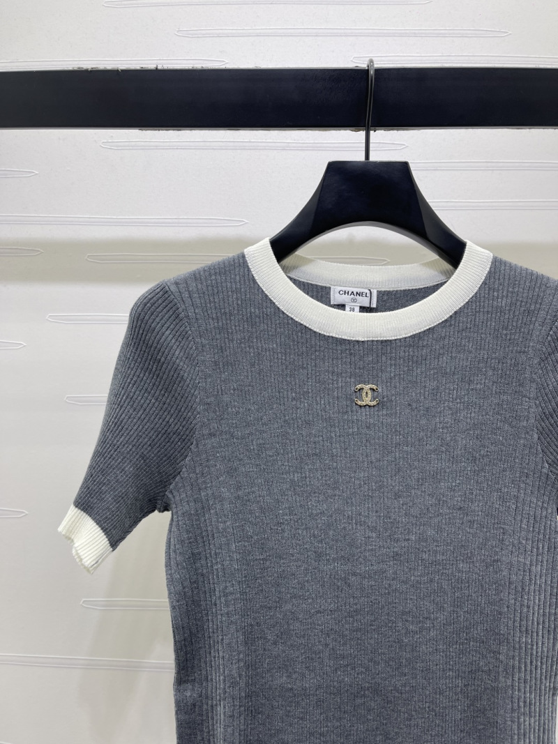 Женский вязаный свитшот с коротким рукавом и контрастными вставками Chanel