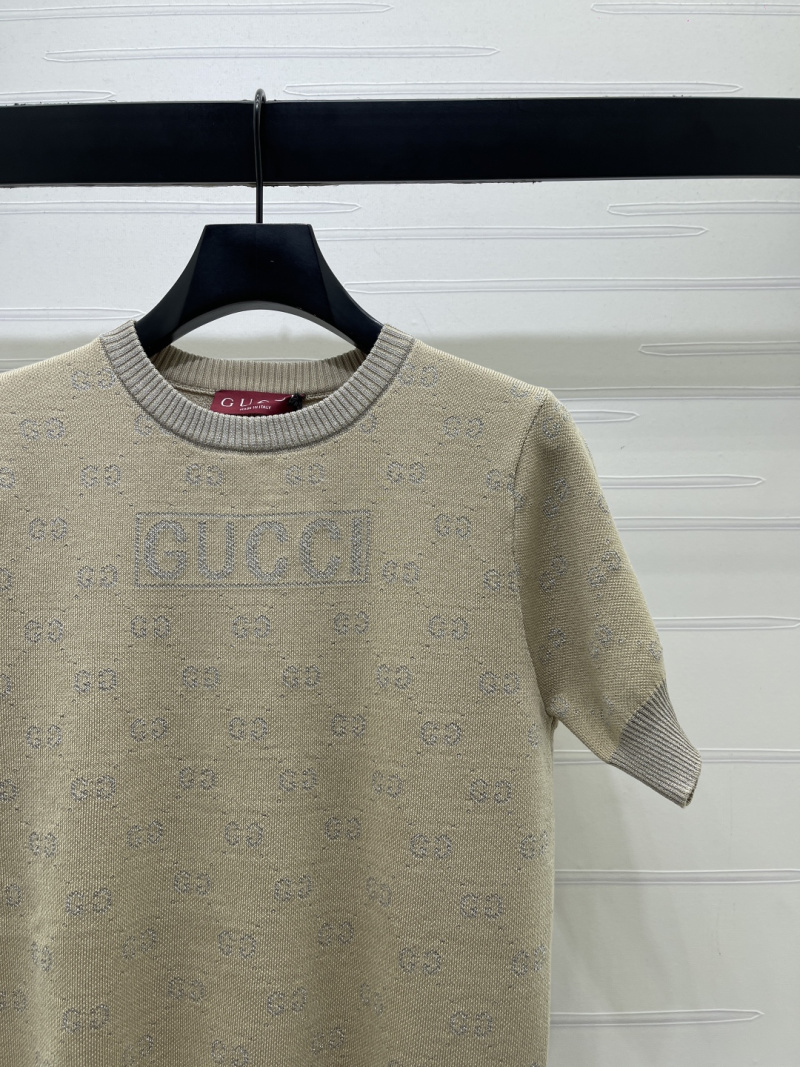 Женский вязаный топ с коротким рукавом и круглым вырезом Gucci