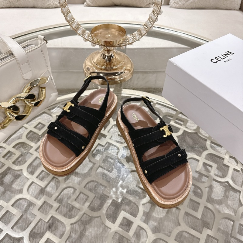 Черные женские сандалии с металлической фурнитурой Celine