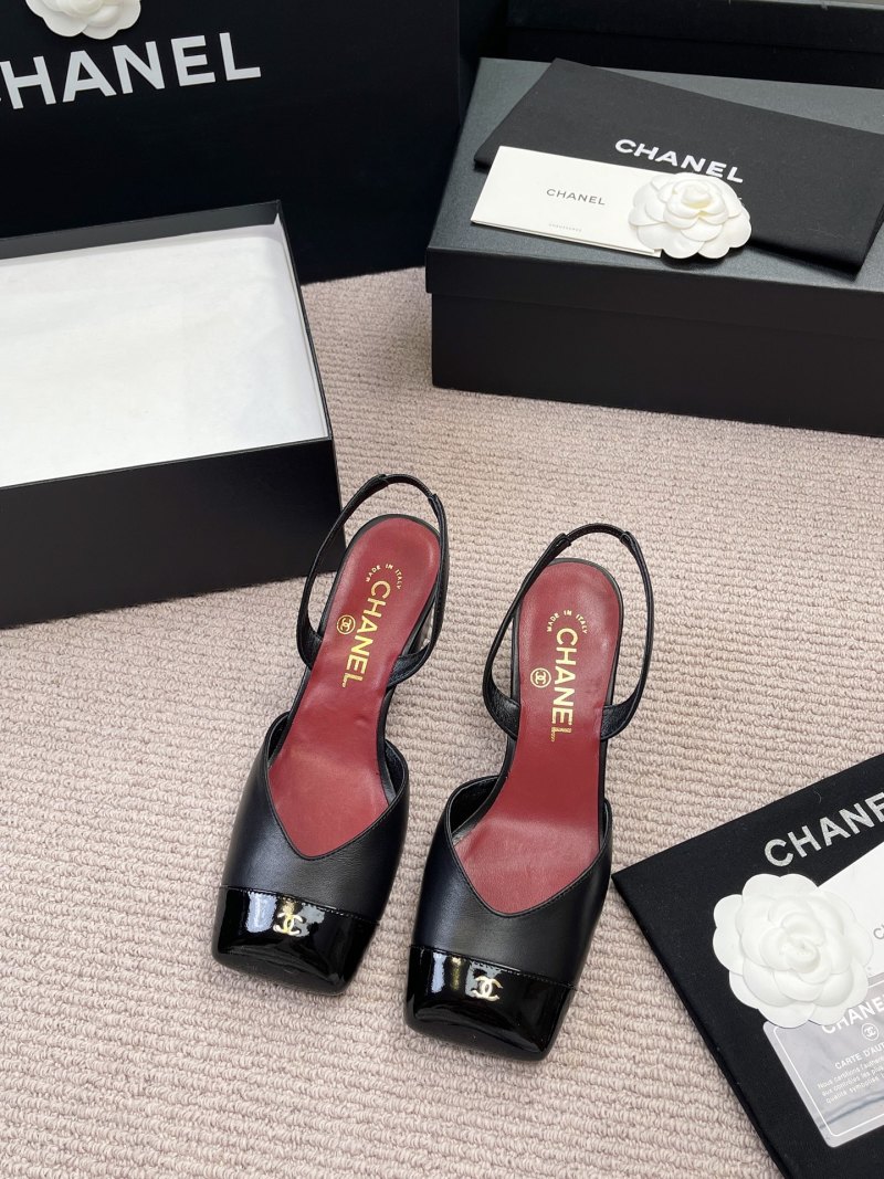 Черные женские туфли с открытым мыском Chanel