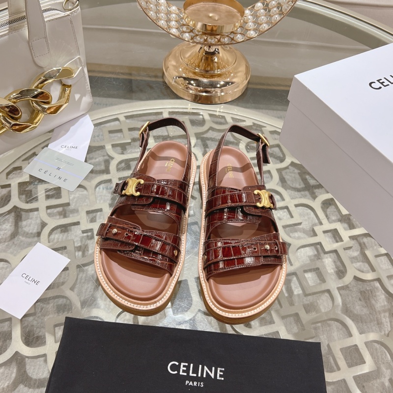 Женские кожаные сандалии в стиле Celine с металлическим декором