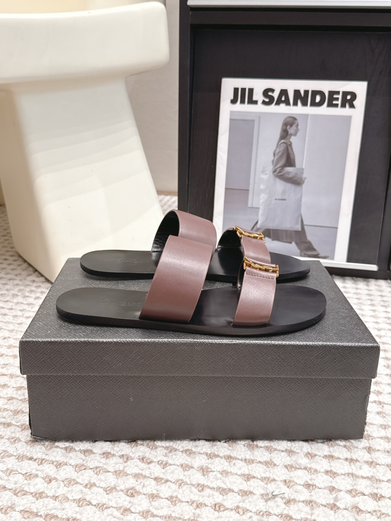 Кожаные шлепки с металлической пряжкой Saint Laurent