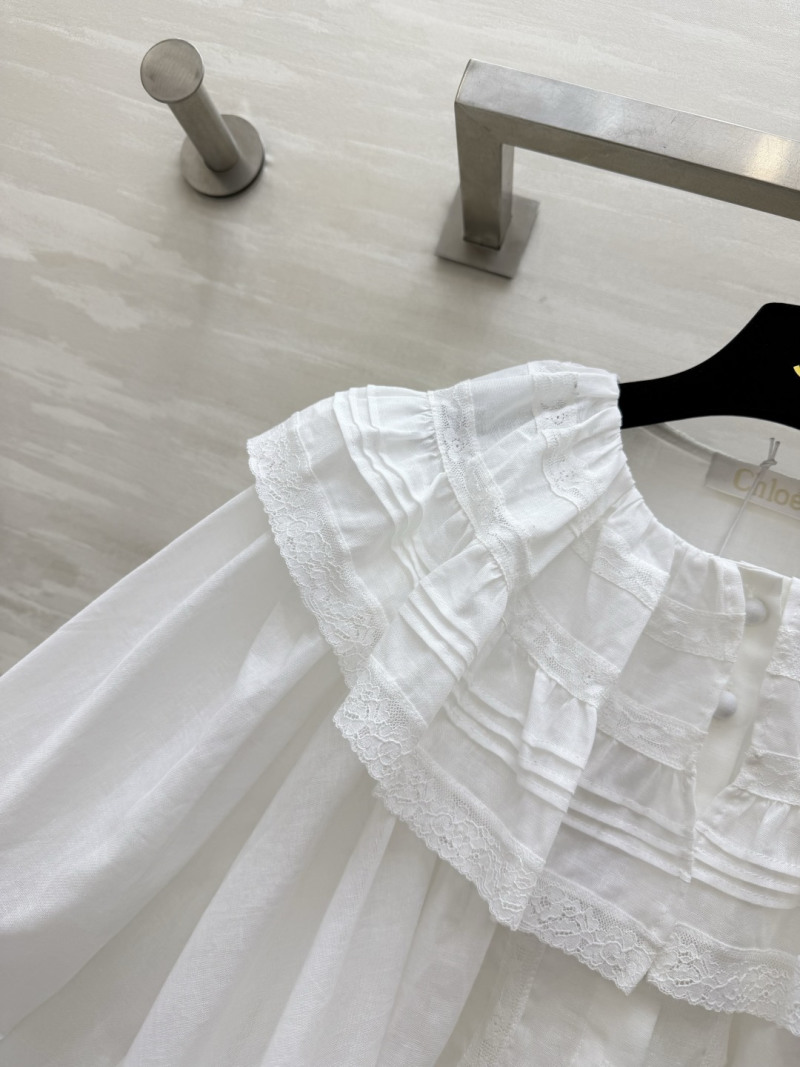 Женская белая блуза с кружевным воротником и воланами Chloé