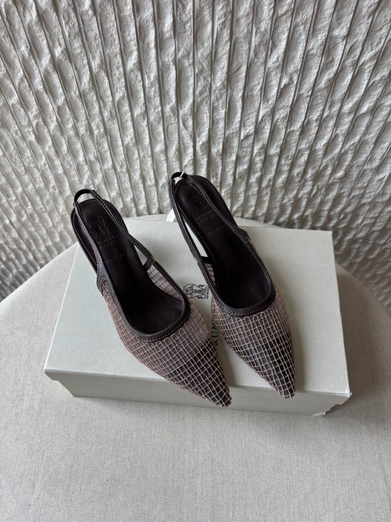 Босоножки Brunello Cucinelli из сетки с металлическим узором на каблуке