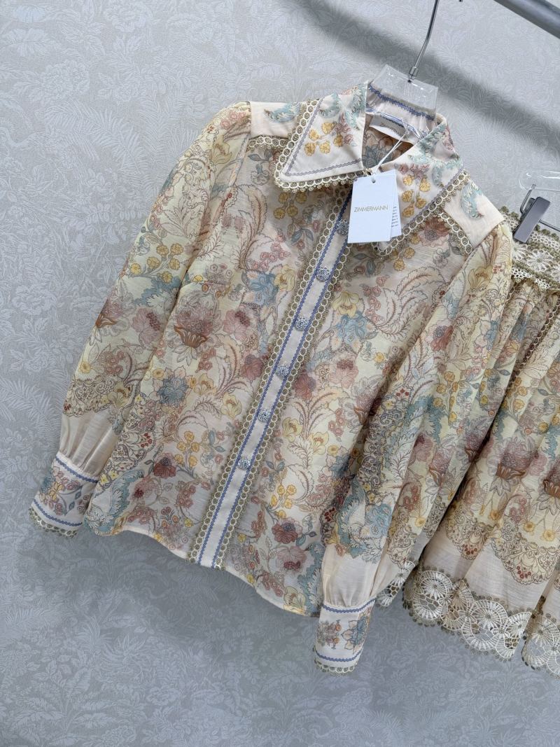 Печатная блузка и юбка Zimmermann с золотым кружевом