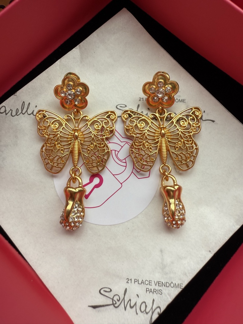 Золотистые серьги с бабочками и подвесками Schiaparelli