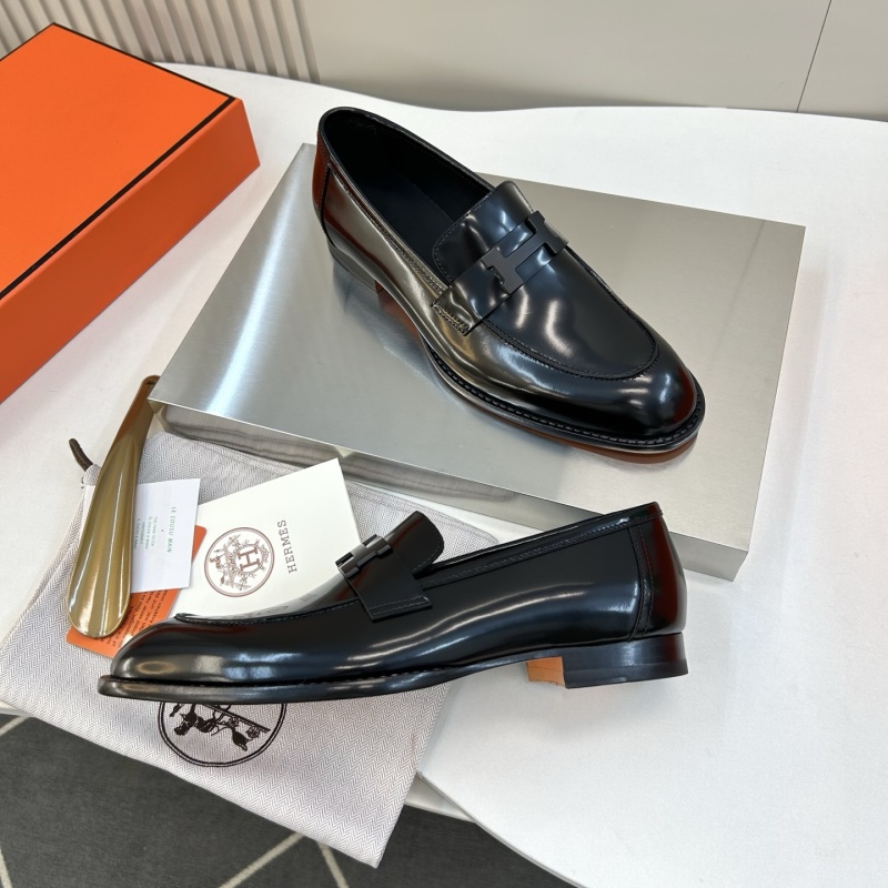 Мужские черные лаковые лоферы Hermes Hermès