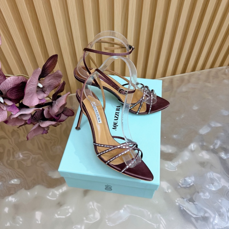 Женские босоножки AQUAZZURA на каблуке с прозрачными ремешками и стразами