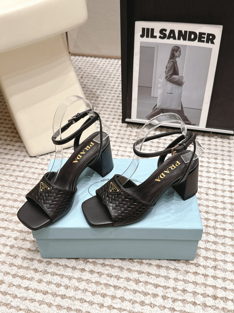 Женские кожаные сандалии на каблуке, квадратный носок Prada