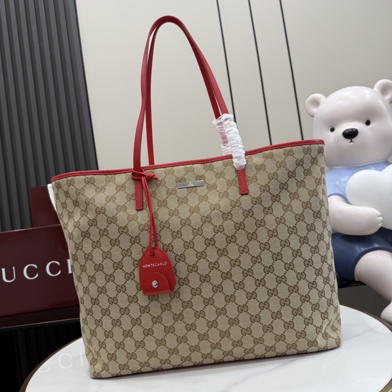 Сумка-тоут с принтом и красными ручками Gucci