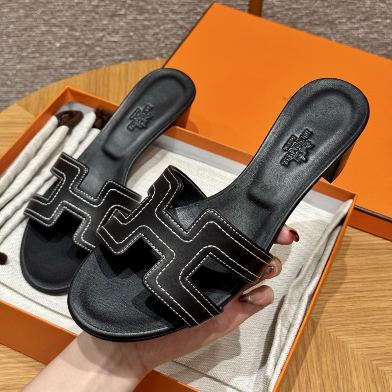 Черные кожаные женские сандалии Hermès Oran