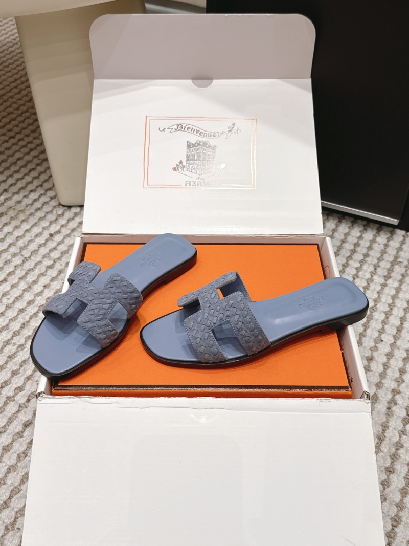 Женские шлепки в стиле Hermès, серый плетеный ремень