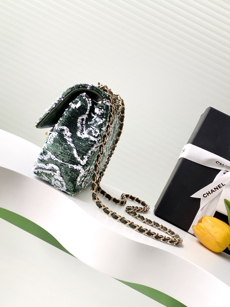 Сумка через плечо зеленая с блестками Chanel