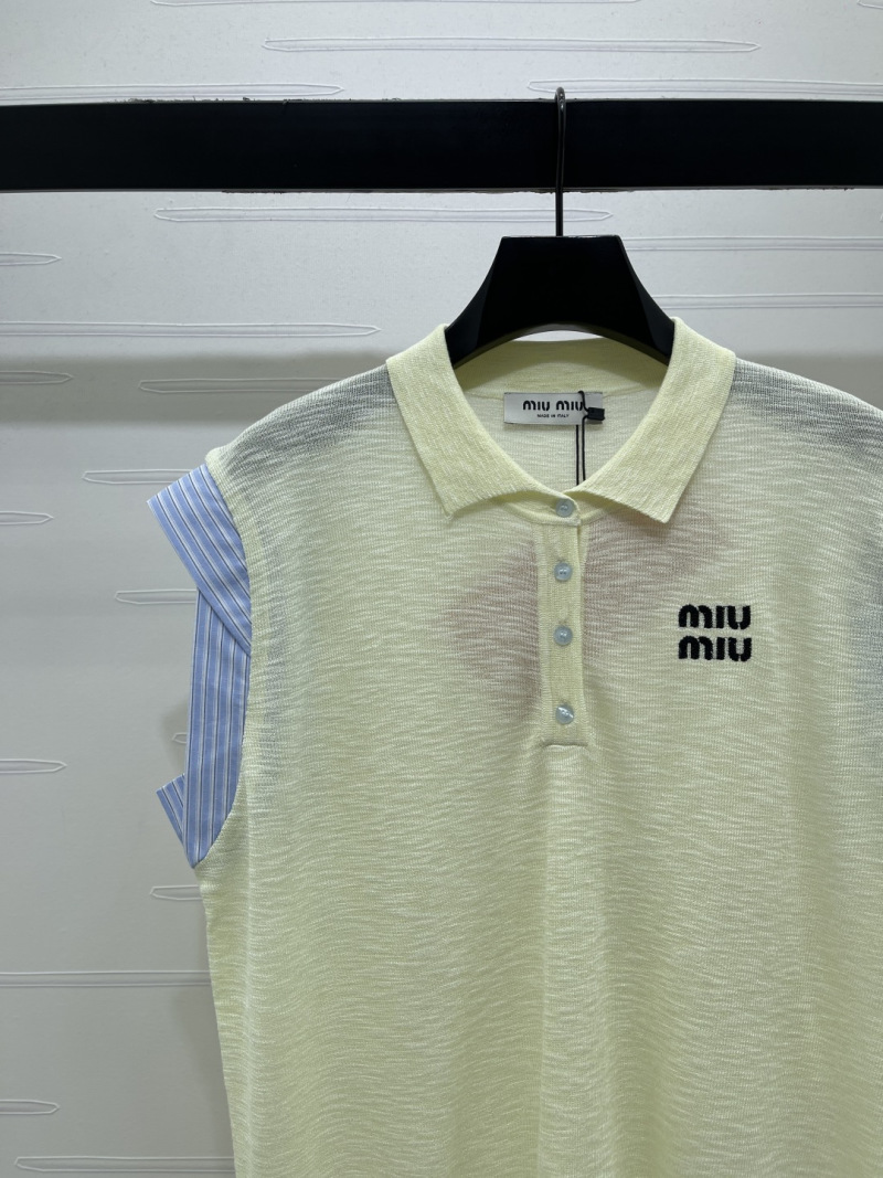 Женский вязаный жилет с воротником и контрастными вставками Miu Miu
