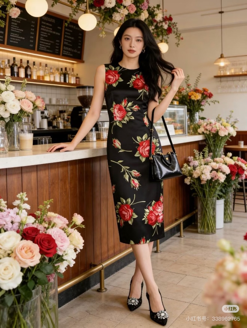 Повседневное платье с принтом роз Dolce & Gabbana