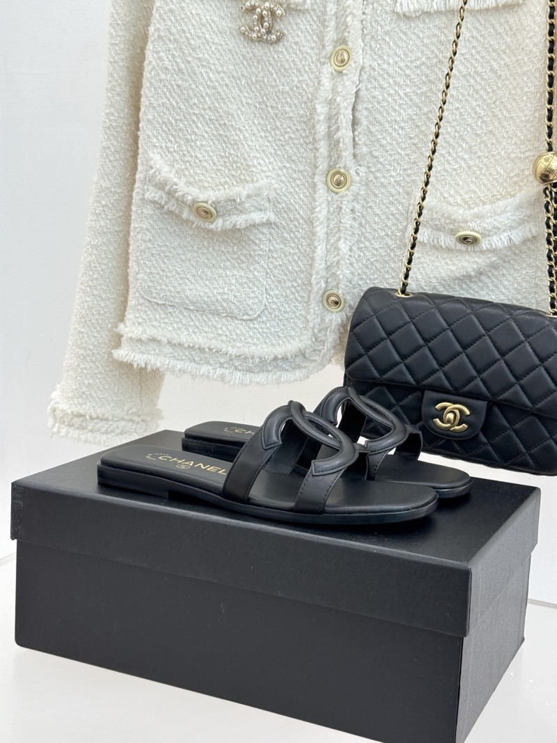 Черные кожаные сандалии с двойным C-кольцом, CHANEL