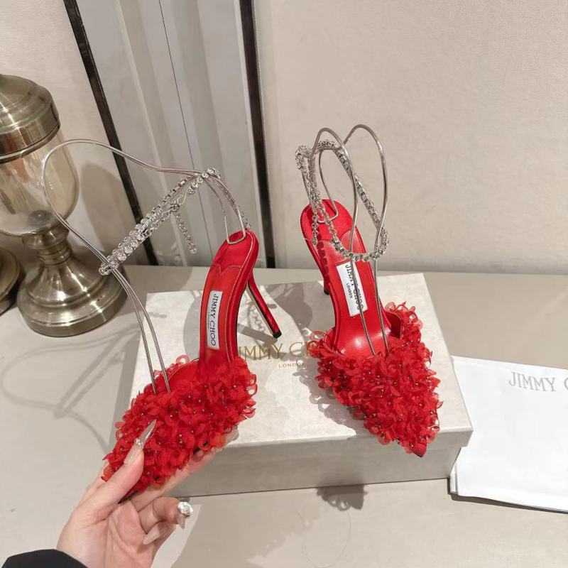 Красные туфли Jimmy Choo с декором из цветов