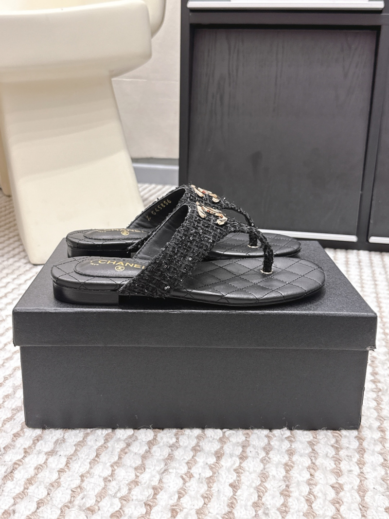 Сандалии женские черные с бахромой Chanel