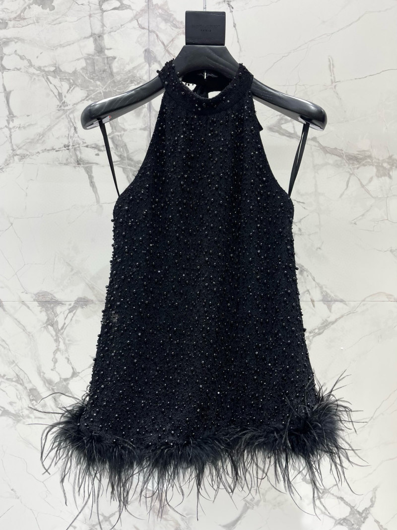 Топ Saint Laurent черный с пайетками и перьями