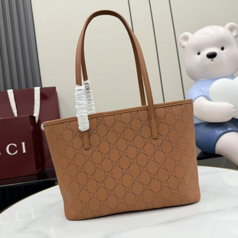 Сумка-тоут Gucci коричневая с перфорацией