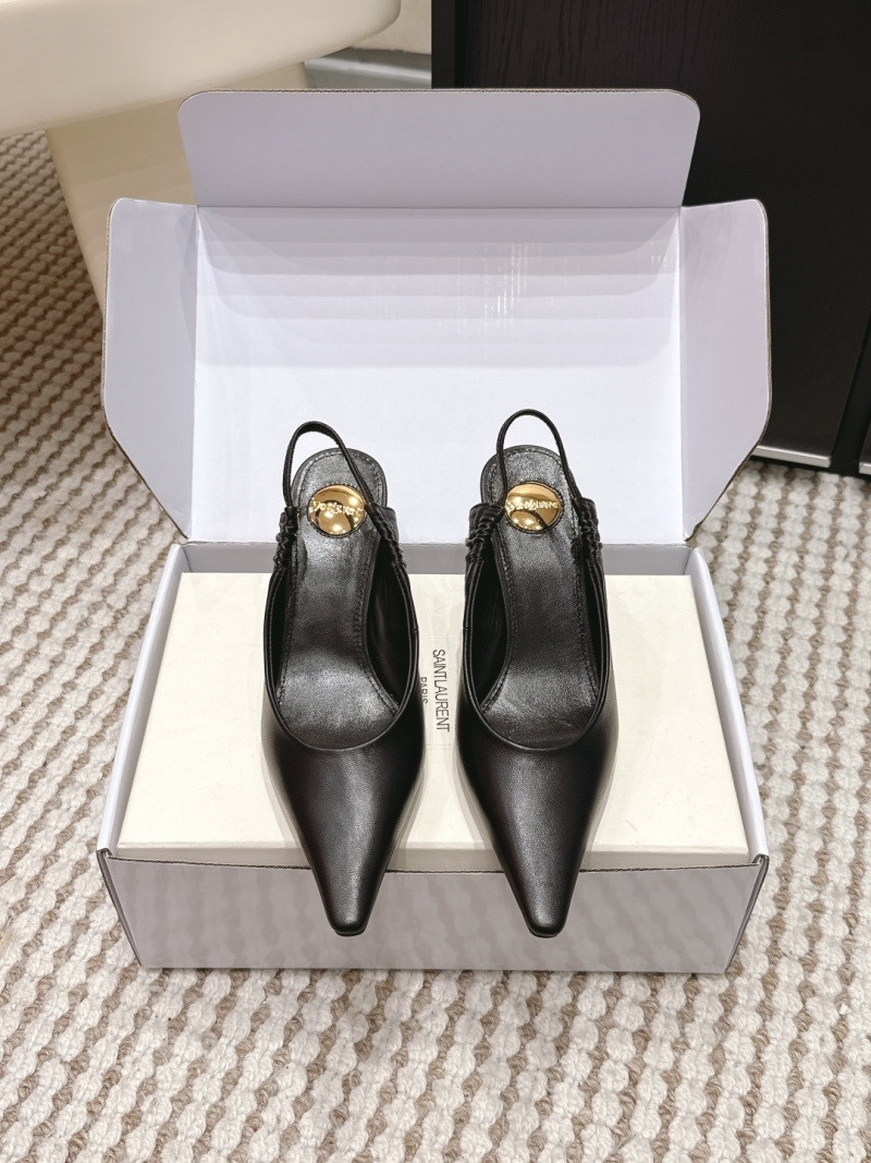 Черные женские туфли Saint Laurent с золотым декором