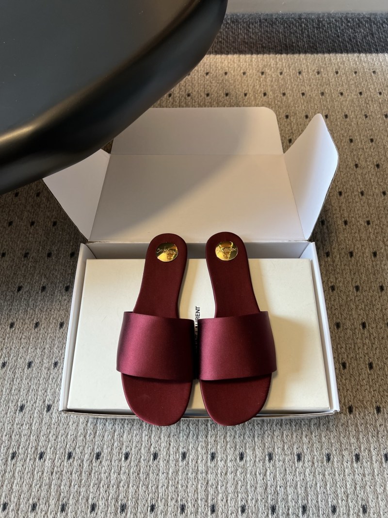 Шлёпки Saint Lauren шелковые бордовые Saint Laurent
