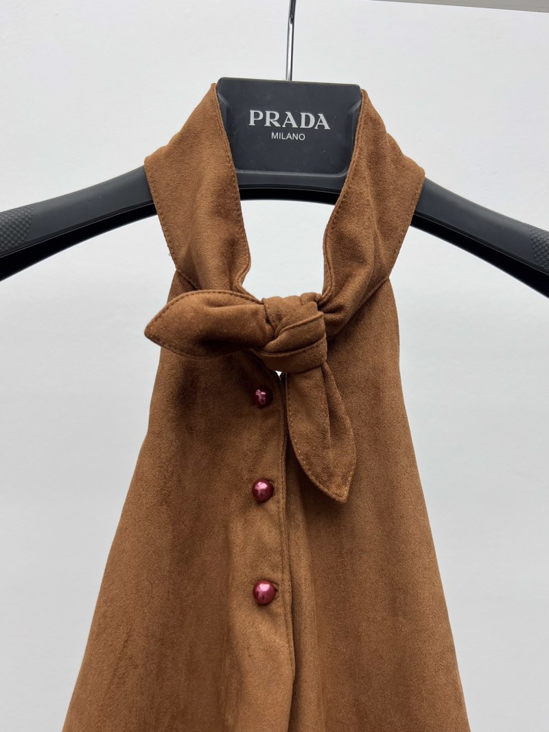 Коричневый замшевый топ с завязкой на шее Prada