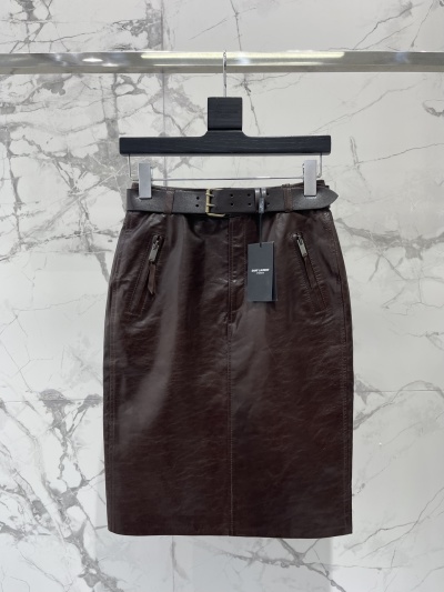Юбка кожаная Saint Laurent с ремнем