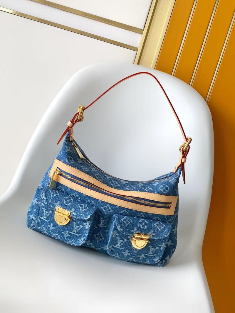 Сумка женская джинсовая с монограммой и желтой отделкой Louis Vuitton