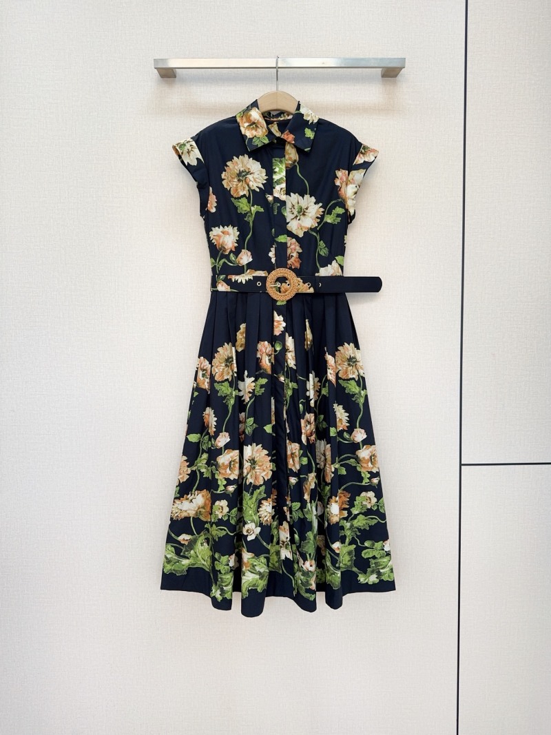 Повседневное платье с воротником и поясом Без бренда