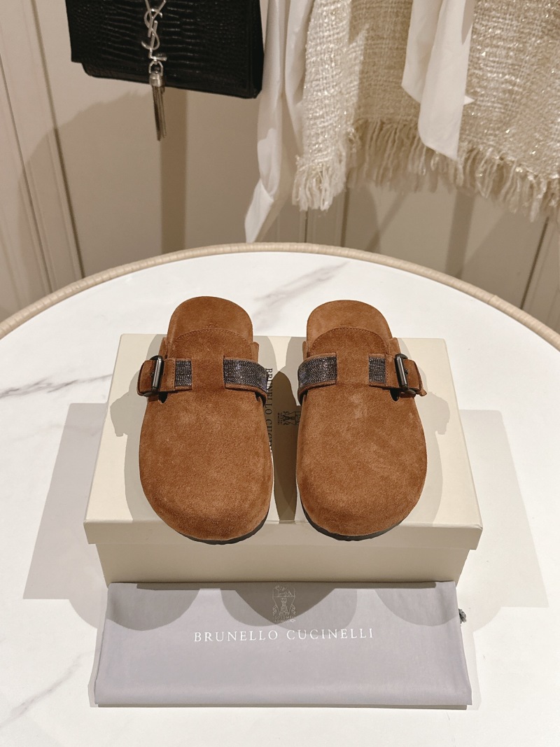 Женские тапочки Brunello Cucinelli из замши с декоративным ремешком