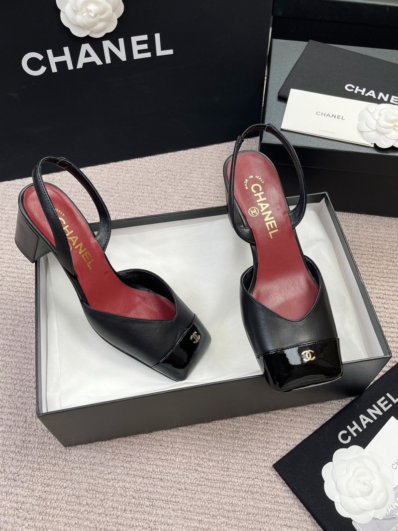 Черные женские туфли с открытым мыском Chanel