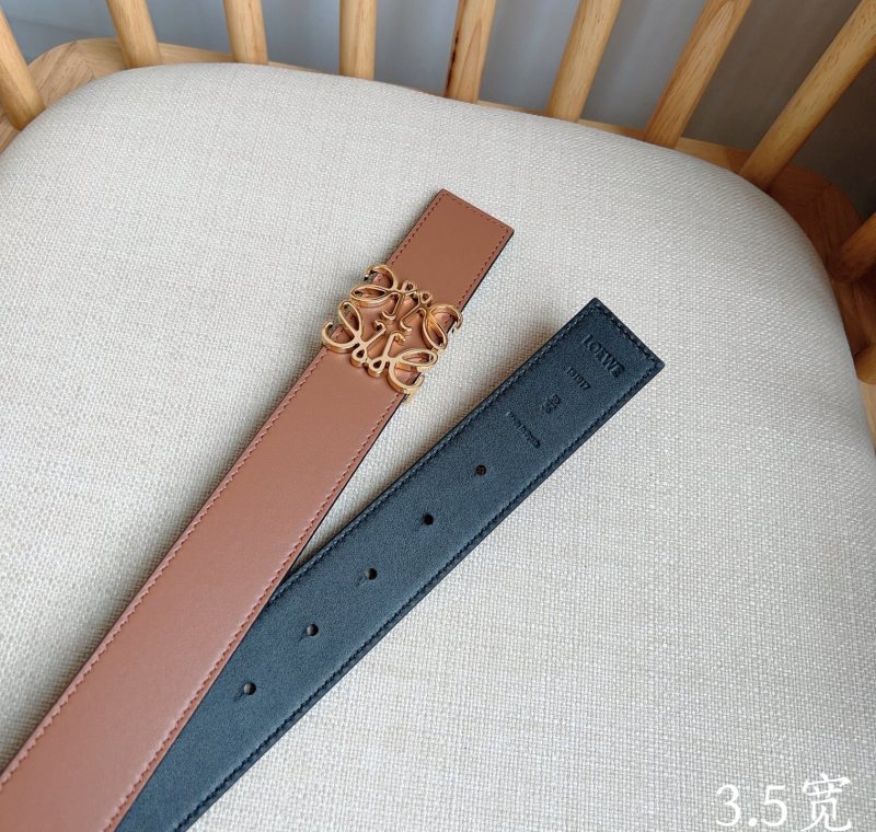 Ремень кожаный, ширина 3.5 см, с золотистой пряжкой Loewe