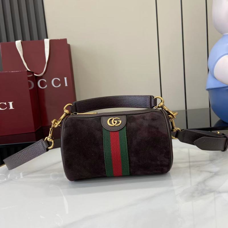 Сумка Gucci из замши с красно-зеленой полосой