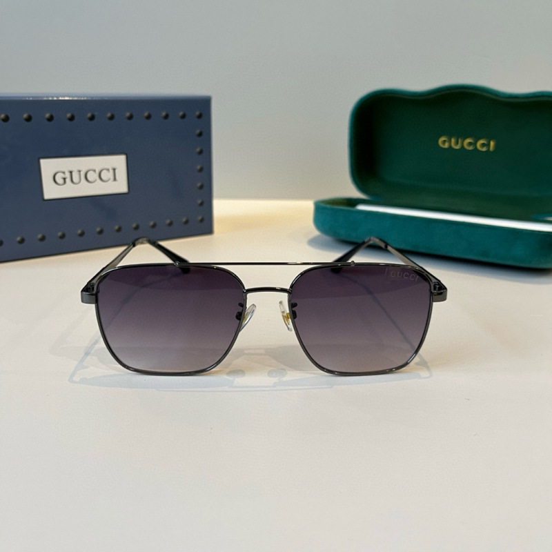 Солнечные очки металлические с двойной дужкой Gucci