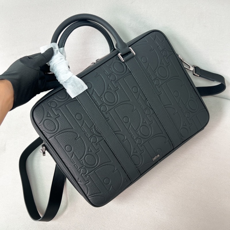 Мужской черный кожаный портфель Dior с монограммой