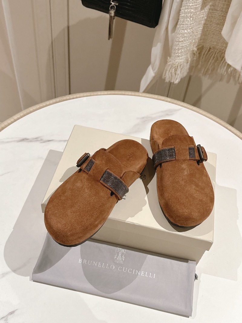 Женские тапочки Brunello Cucinelli из замши с декоративным ремешком