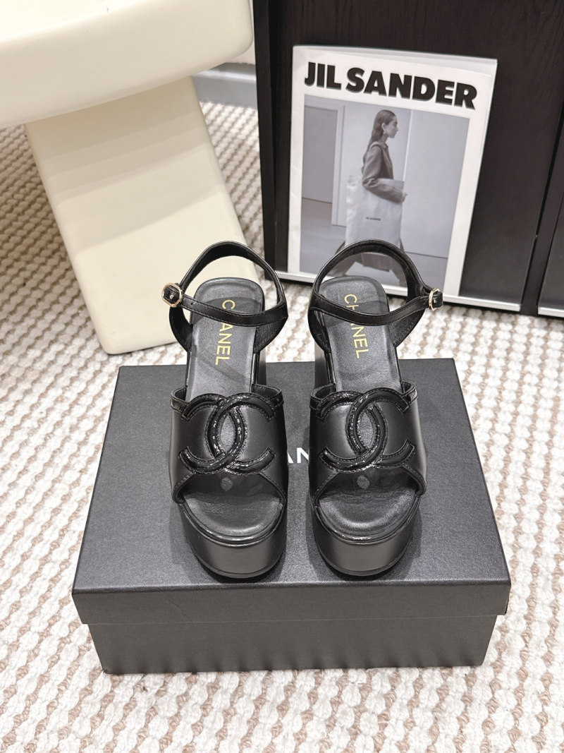 Шанель женские сандалии на платформе с логотипом CC, черные Chanel