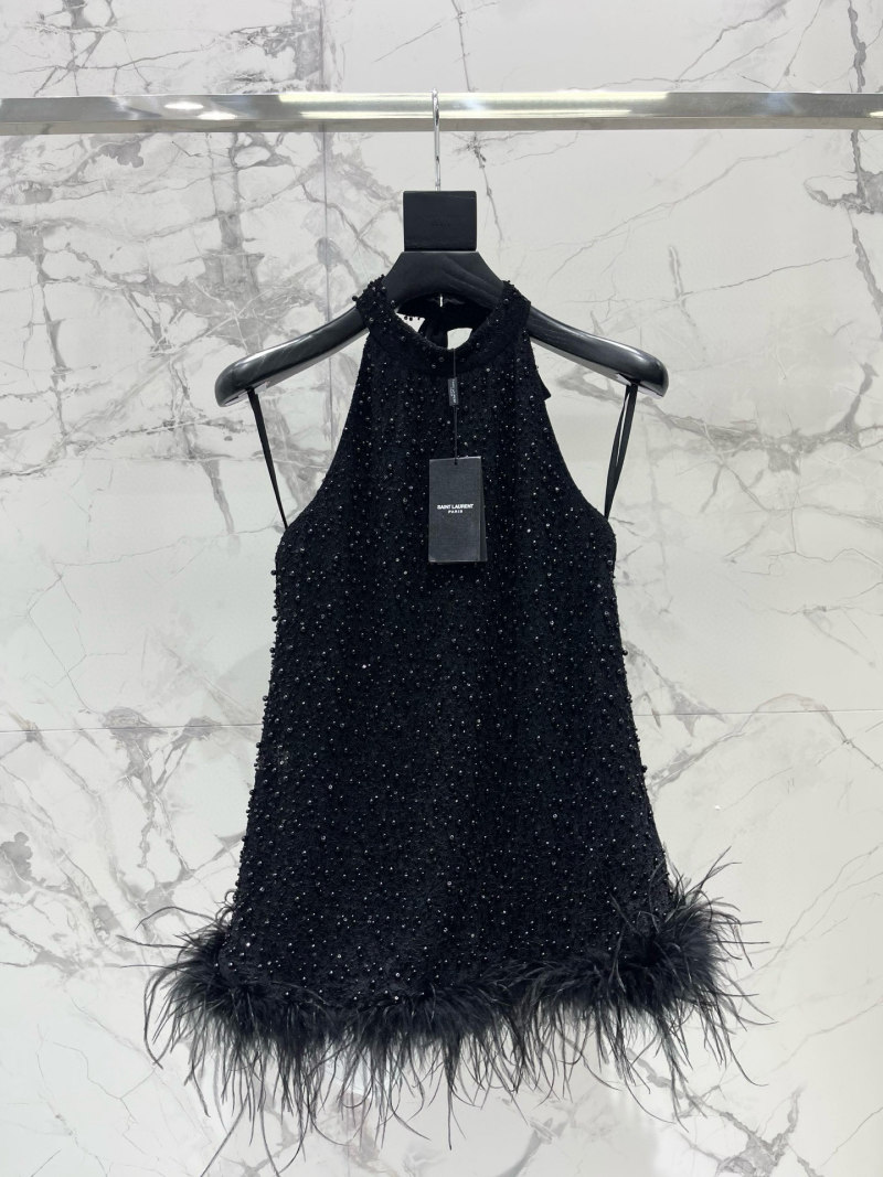 Топ Saint Laurent черный с пайетками и перьями