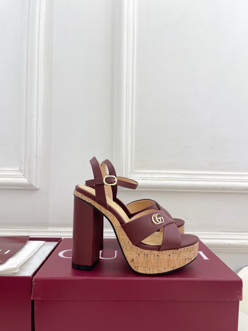 Женские кожаные сандалии Gucci на платформе