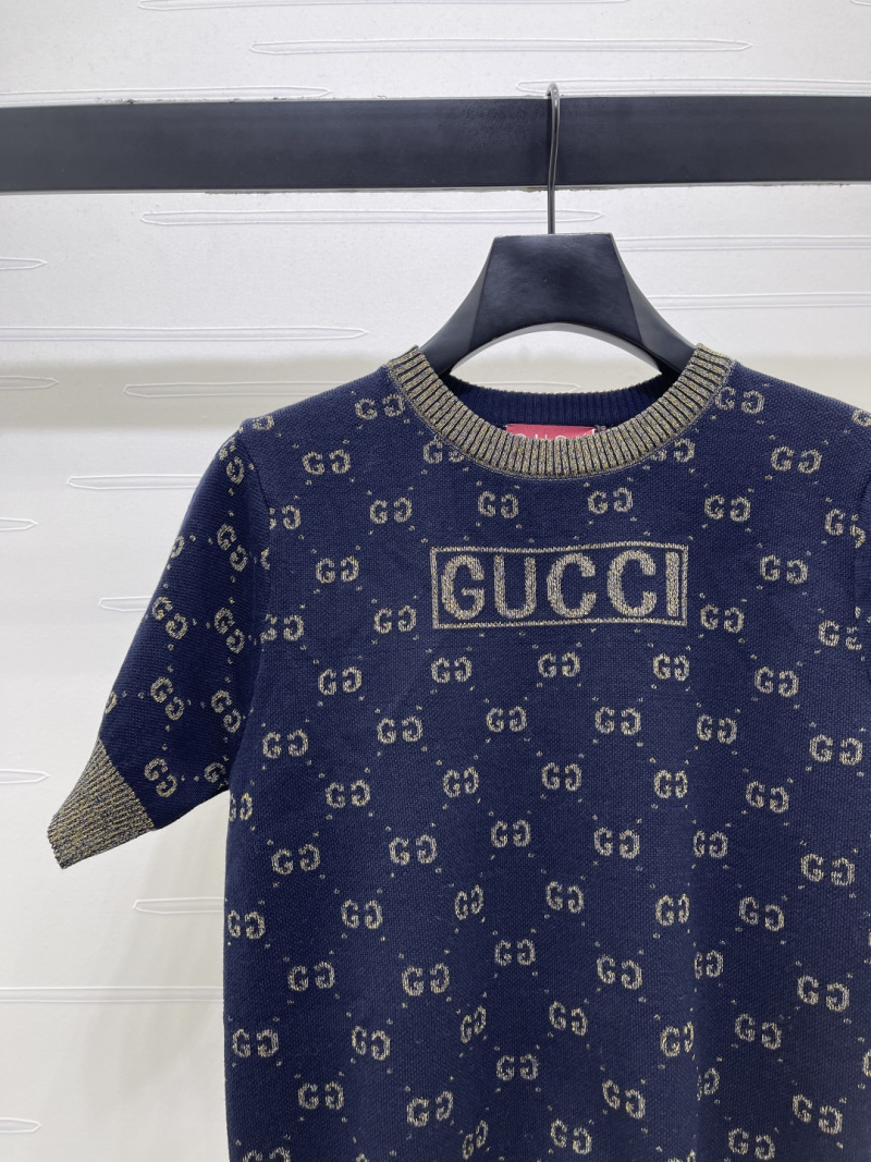 Вязаный короткий джемпер с круглым вырезом и золотым узором Gucci