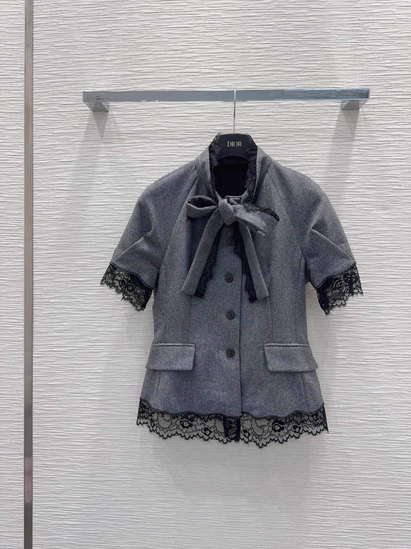 Женский серый жакет с кружевной отделкой Dior