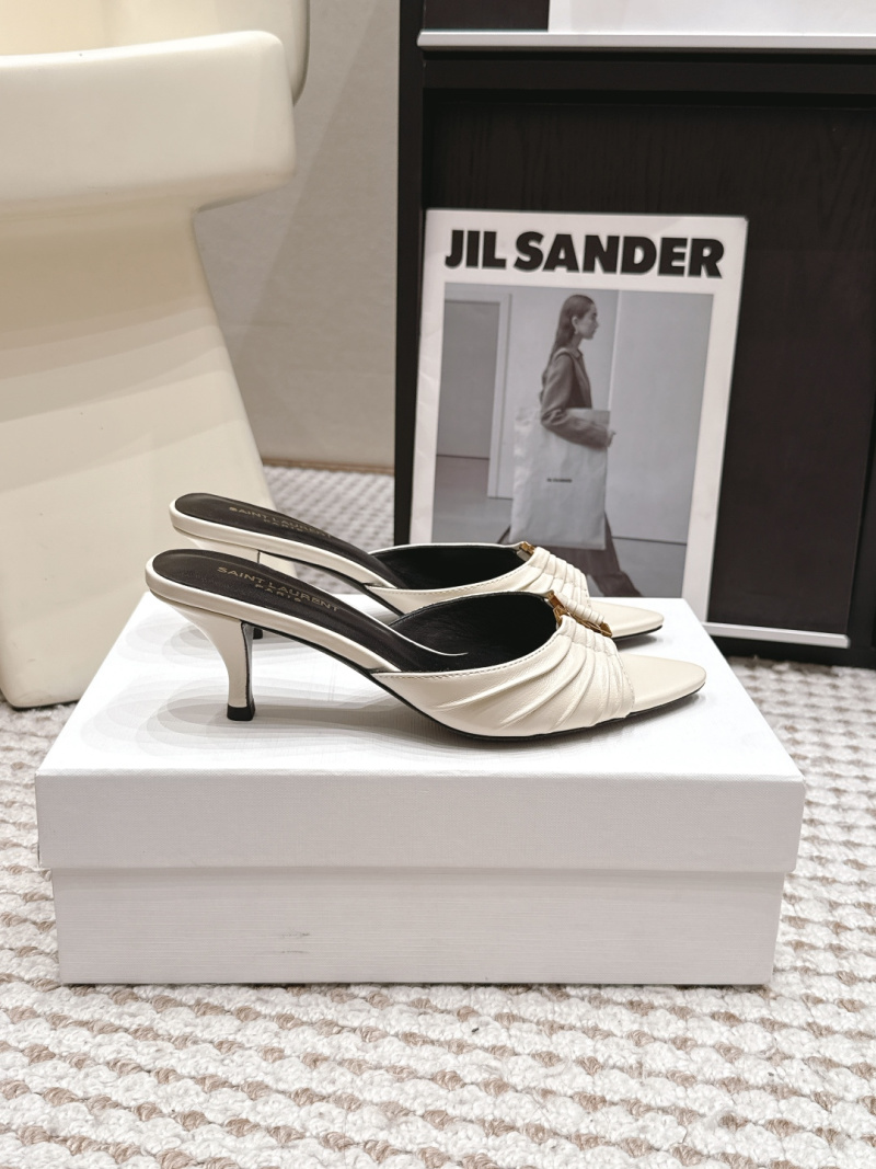 Белые мюли Saint Laurent со шнуркой YSL